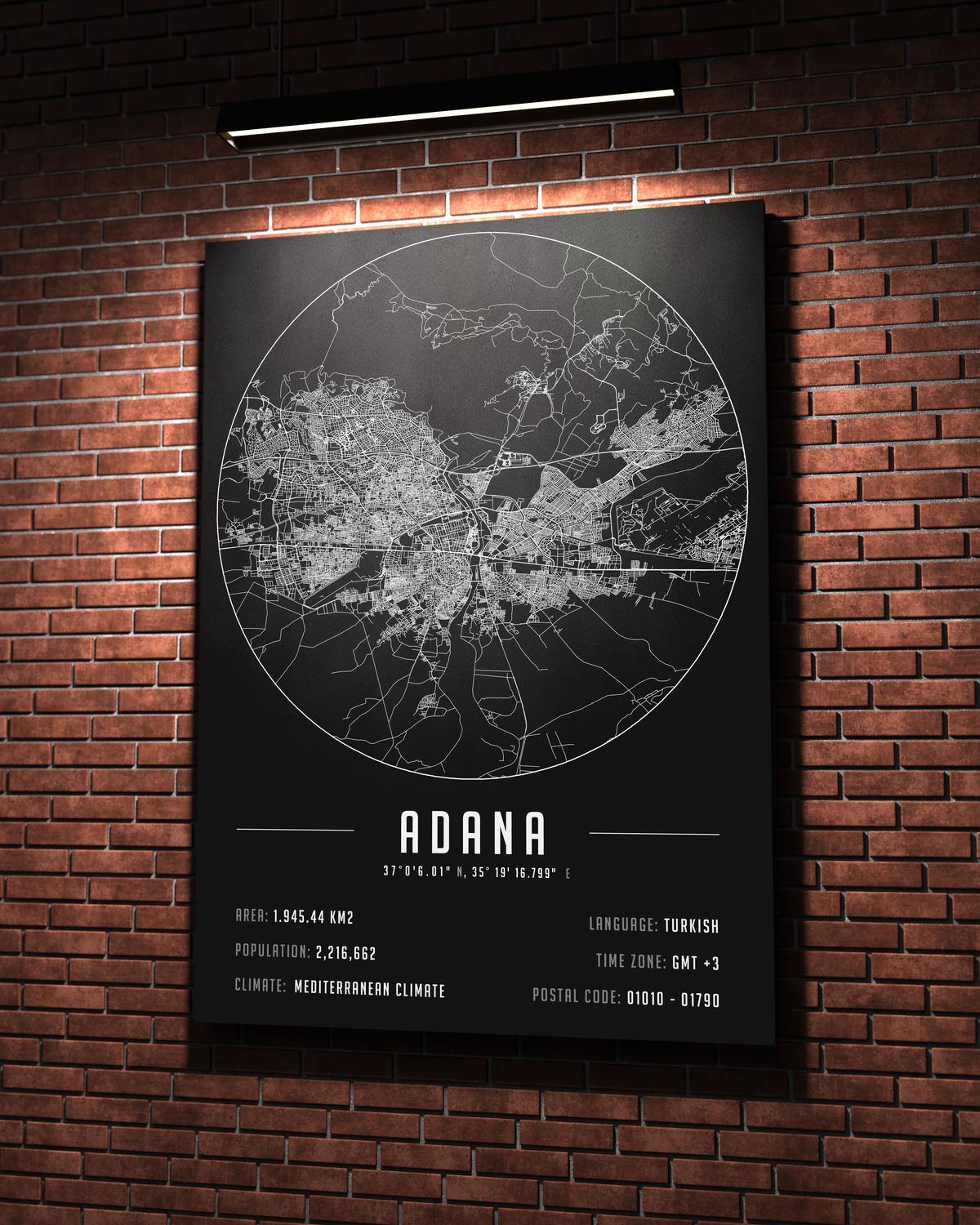 Adana Şehir Haritası 50 x 70 cm Kanvas Tablo