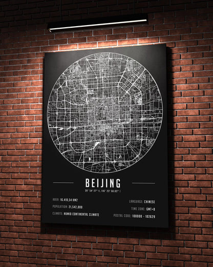 Beijing Şehir Haritası 50 x 70 cm Kanvas Tablo