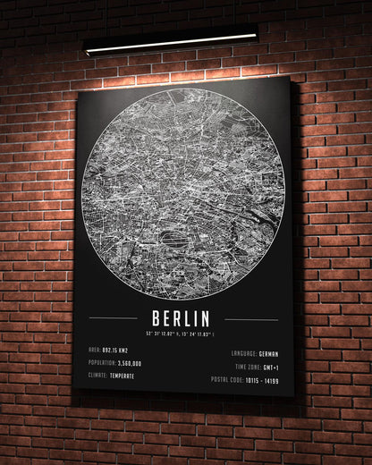 Berlin Şehir Haritası 50 x 70 cm Kanvas Tablo