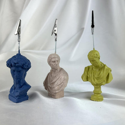 David, Brutus ve Michelangelo Heykel 3'lü Not Tutucu Set (Gri Mavi, Krem, Küf Yeşili)