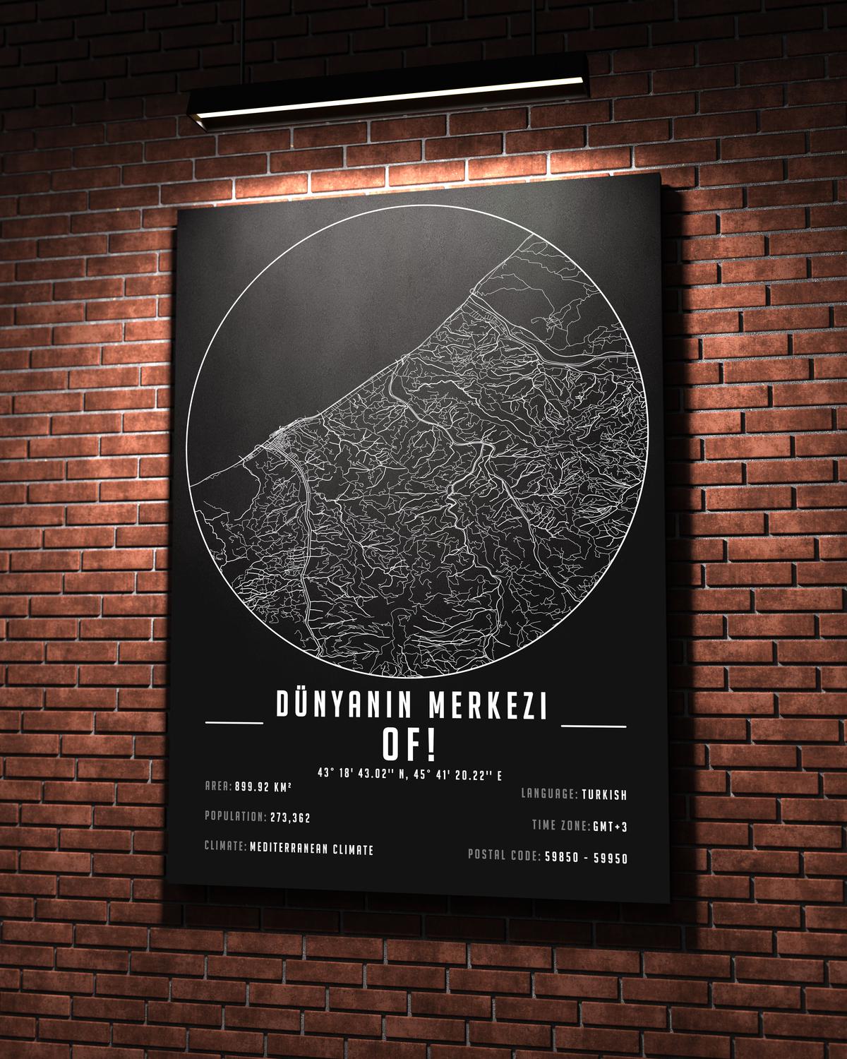 " Dünyanın Merkezi OF! " Şehir Haritası 50 x 70 cm Kanvas Tablo