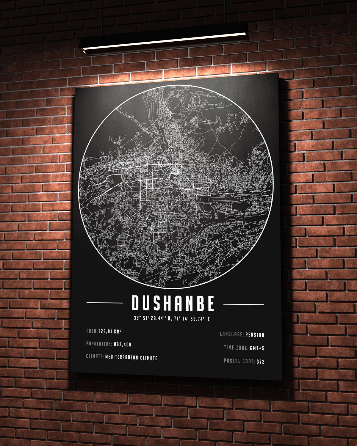 Dushanbe Şehir Haritası 50 x 70 cm Kanvas Tablo