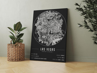 Las Vegas Şehir Haritası 50 x 70 cm Kanvas Tablo