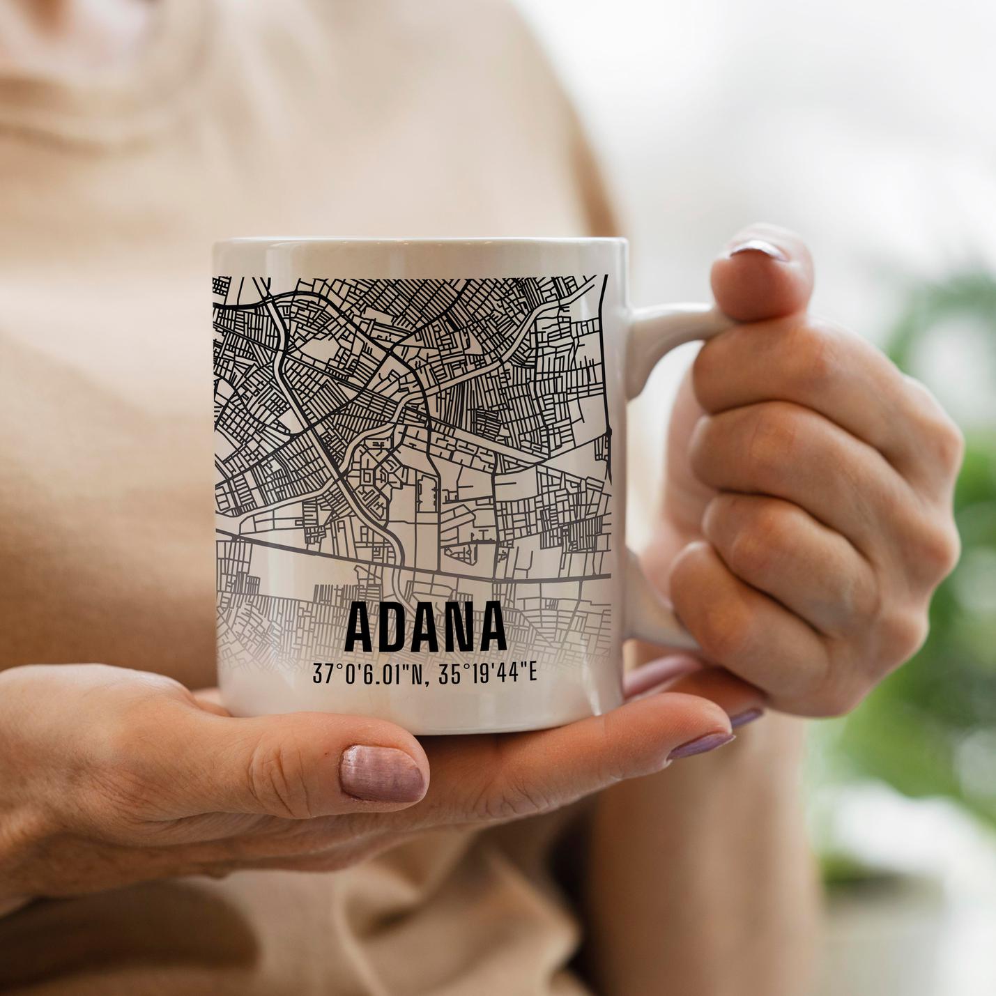 Adana Şehir Haritası Baskılı Porselen Kupa Bardak