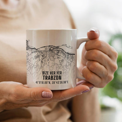 Bize Her Yer Trabzon Şehir Haritası Baskılı Porselen Kupa Bardak