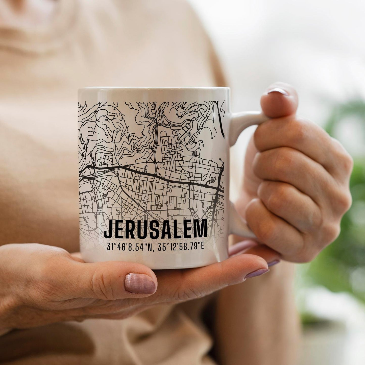 Jerusalem Şehir Haritası Baskılı Porselen Kupa Bardak