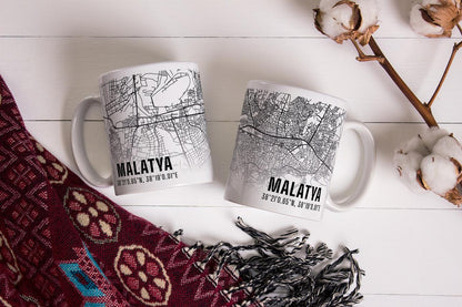 Malatya Şehir Haritası Baskılı Porselen Kupa Bardak