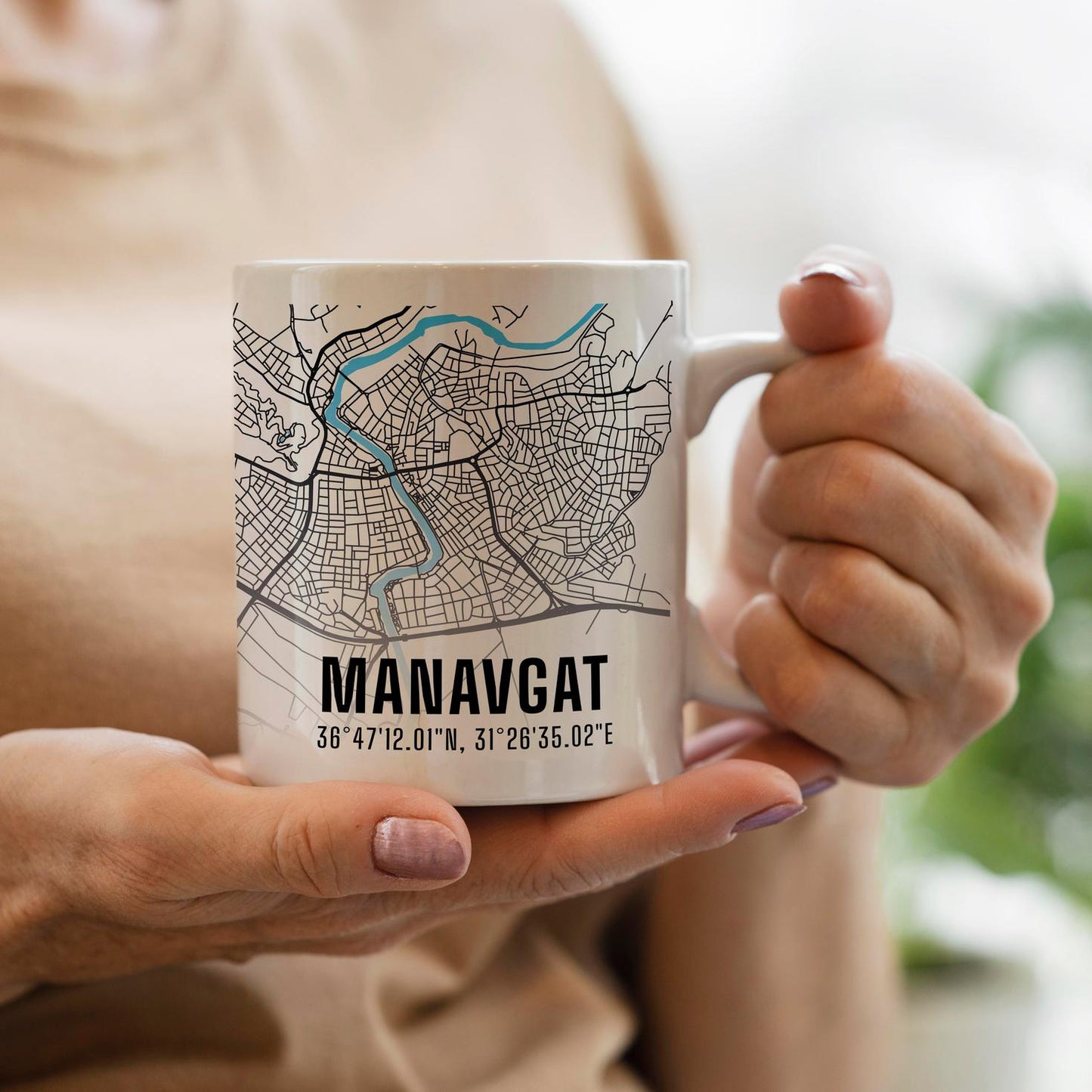 Manavgat Şehir Haritası Baskılı Porselen Kupa Bardak
